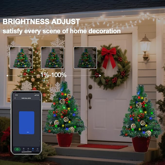 2pack 30Inch Outdoor Front Porch Lighted Christmas Trees, Multicolor/Warmwhite, Smart App&Remote, Timer, Music Sync, Pre-Lit Battery Operated Planter Urn Filler, Outside Xmas Yard Porch Decor