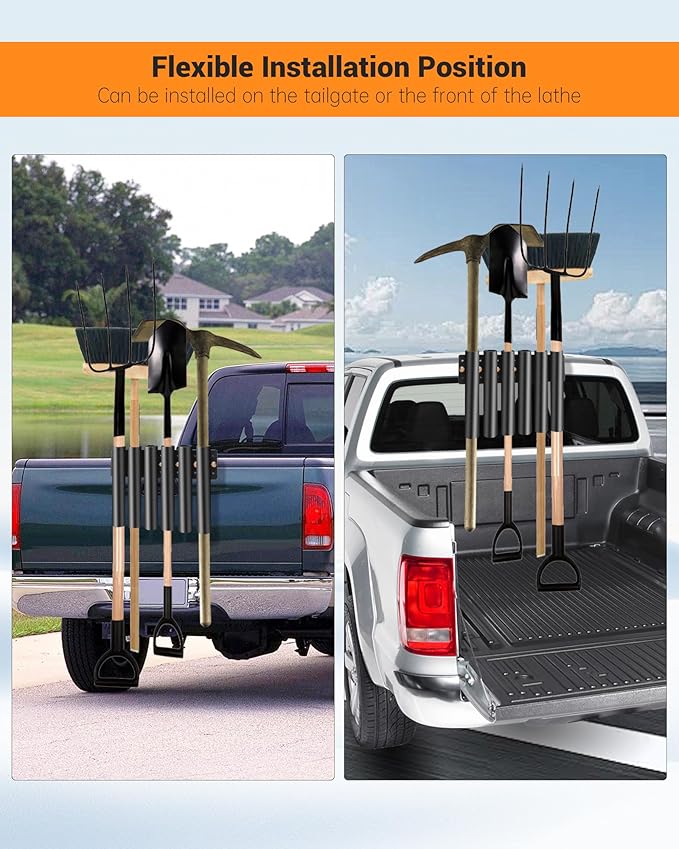 6-Hole Shovel Holder for Truck, Heavy Duty Trailer Tool Rack for Trimmer, Rake, Lawn Tools, Landscape Hand Tools