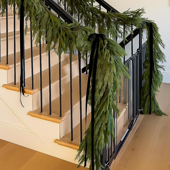 Janinka 6 Pcs Black Velvet Christmas Swag Bow 31.5 x 23.6 inch Large Vintage Christmas Ornament Rustic Velvet Staircase Wreath Bows Xmas Tree Topper Bows Large Bow for Outdoor