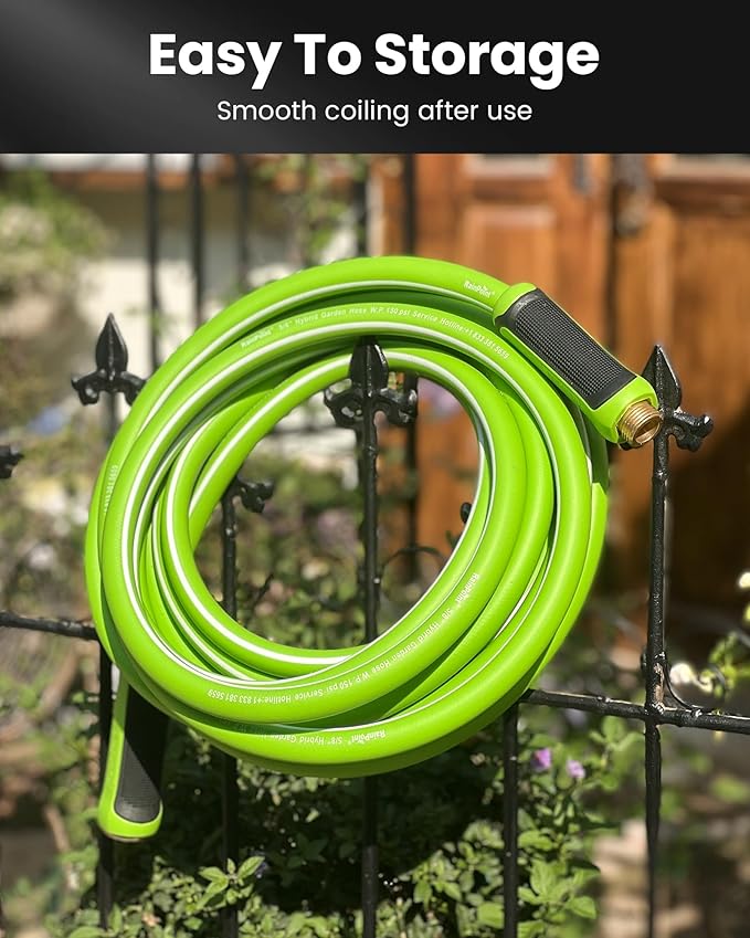 RAINPOINT Garden Hose 100ft - lightweight Heavy Duty Water Hose with Swivel Handle - Flexible, Hybrid Rubber, 5/8", Male to Female