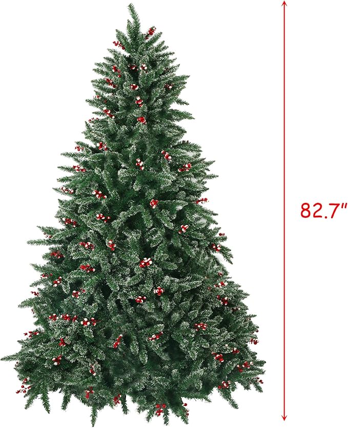 7ft Artificial Snow Flocked Christmas Pine Tree Holiday Faux-Pine Xmas Tree Decoration with 1390 Tips