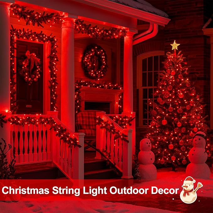 Extra-Long 144FT Solar String Lights for Outside, 2 Pack 400LED Solar Christmas Lights Outdoor, Waterproof Copper Wire with 8 Modes Twinkle Fairy Lights for Tree Garden Christmas Decorations (Red)
