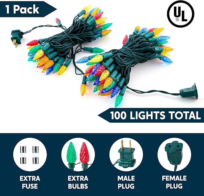 Joiedomi C6 Multicolor Christmas Lights, 100 LED Steady On Strawberry Lights, 33.66 FT Connectable Christmas String Lights for Indoor Outdoor Party Home Yard Xmas Tree House Decorations, Green Wire