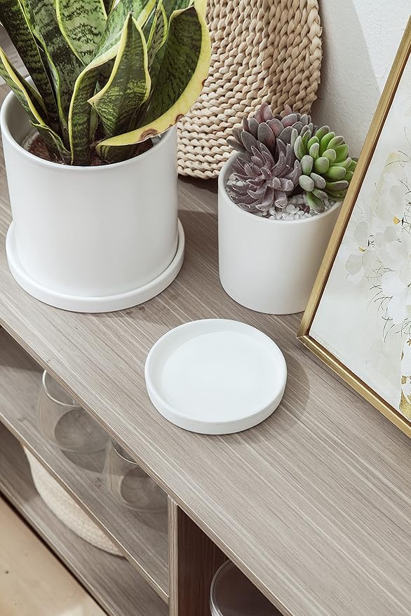 4 inch Matte White Ceramic Plant Saucer (4 Pack)-Ceramic Drainage Tray for Plant Pot-Planter Saucers 4 5 6 7 8 9 10 11 12 13 14 Inch