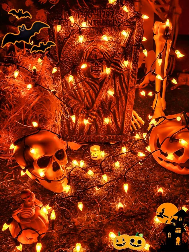 240 LED 78FT C6 Halloween String Lights, Super Long Halloween Lights Outdoor Indoor with 13 Modes & Timer, Waterproof Fairy Twinkle Light Plug in for Tree Yard House Horror Party Decorations (Orange)