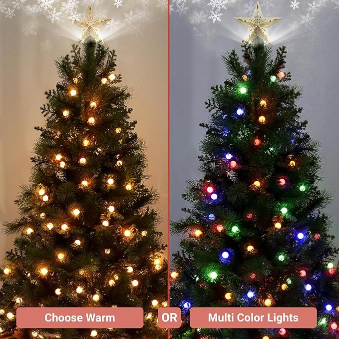 Evangeline 7.5ft Rotating Christmas Tree with Star Projector, 1504 Branch Tips, 500 Warm Lights and Rotating Base, 53" Wide Realistic Traditional Christmas Tree with Lights by Naomi Home