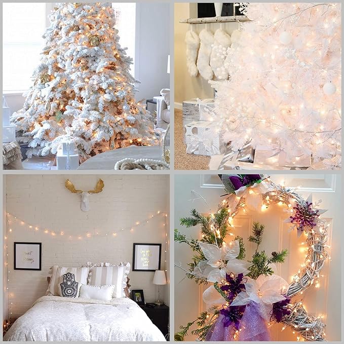 YULETIME 100 Count Clear Warm White Christmas Lights, 33 Feet White Wire UL Certified Incandescent-Like LED Mini String Lights