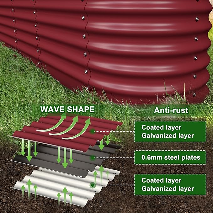Olle Galvanized Raised Garden Beds Outdoor 17" Tall 12 in 1 Planter Raised Beds for Growing Herbs Vegetables Flowers Raised Garden Beds, Barn Red