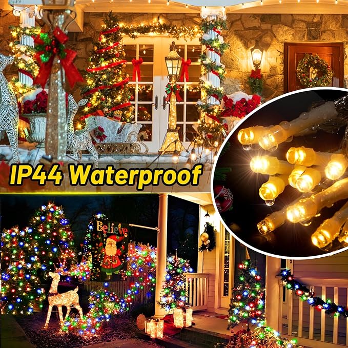 KNONEW 1000 LED 403FT Christmas Lights Outdoor Clear Wire Color Changing String Lights with 11 Modes & Timer Dimmable Fairy Light for Xmas Tree Roof Yard Wedding Decorations(Warm White to Multicolor)