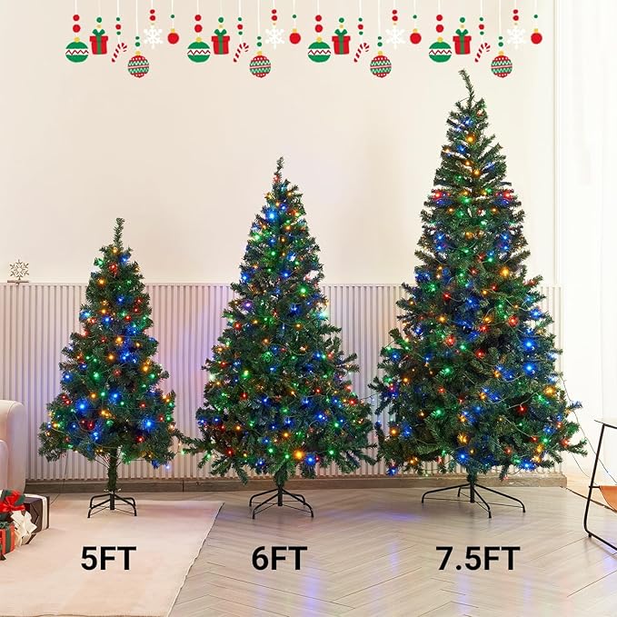 Juegoal 5 FT Artificial Christmas Tree (NOT Pre-Strung) with Remote Control, 200 LED Warm White & Multicolor Changing Lights, Fake Xmas Pine Tree with Metal Legs, 550 Branch Tips, Green