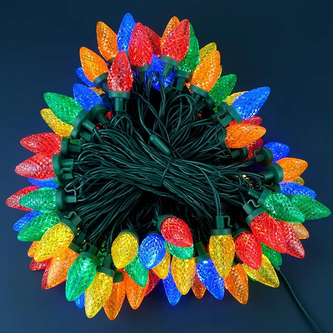 YULETIME Multicolor C9 Strawberry LED Christmas Lights, 68 ft 100 Count 8" Spacing Waterproof Holiday String Light (Multicolor - C9)