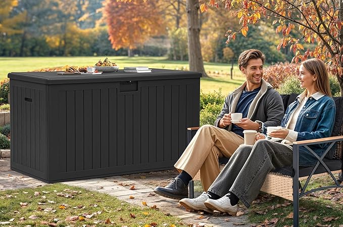 YITAHOME 200 Gallon Extra Large Deck Box, Double-Wall Resin Outdoor Storage Box with Flexible Divider for Patio Cushions Pool Supplies Garden Tools, 990 lbs Load Capacity, Lockable (Black)