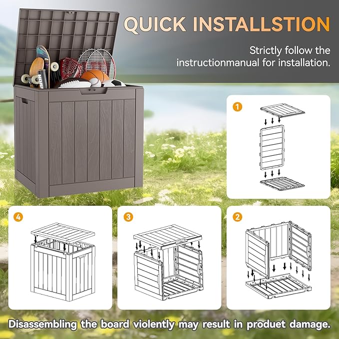 KAMABOKO 32 Gallon Resin Deck Box 2 Pack Outdoor & Indoor Waterproof Storage Box for Garden Tools, Package Delivery, Pool Supplies, Patio Cushions, Grey(Set of 2)