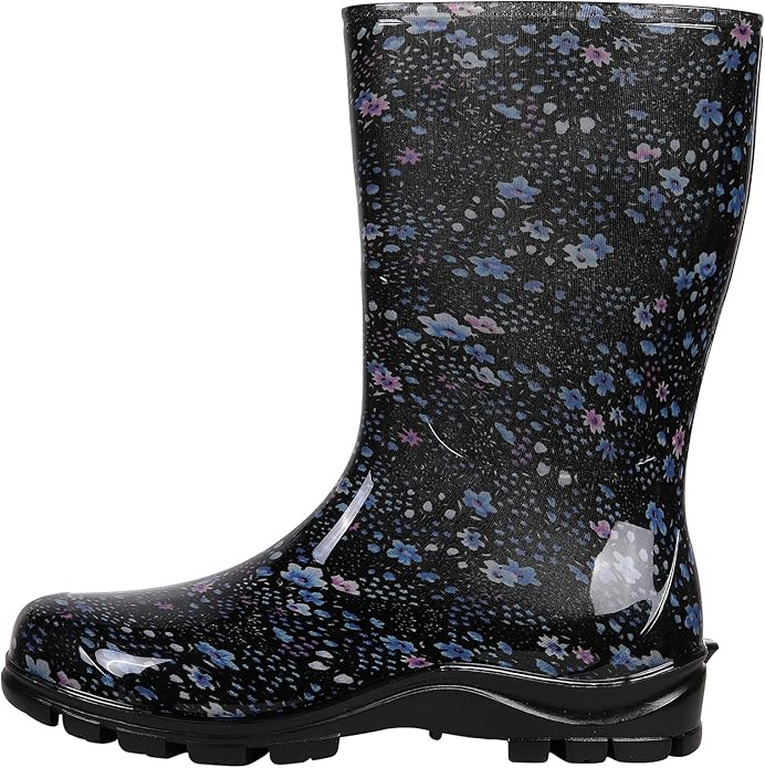 Asgard Women's Mid Calf Rain Boots Printed Waterproof Rubber Boots Short Garden Shose