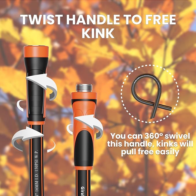 Giraffe Tools Garden Hose 100ft x 5/8", Water Hose Heavy Duty, Flexible, Lightweight Hybrid Hose with Swivel Handle, Male to Female Fittings, Burst 600 PSI