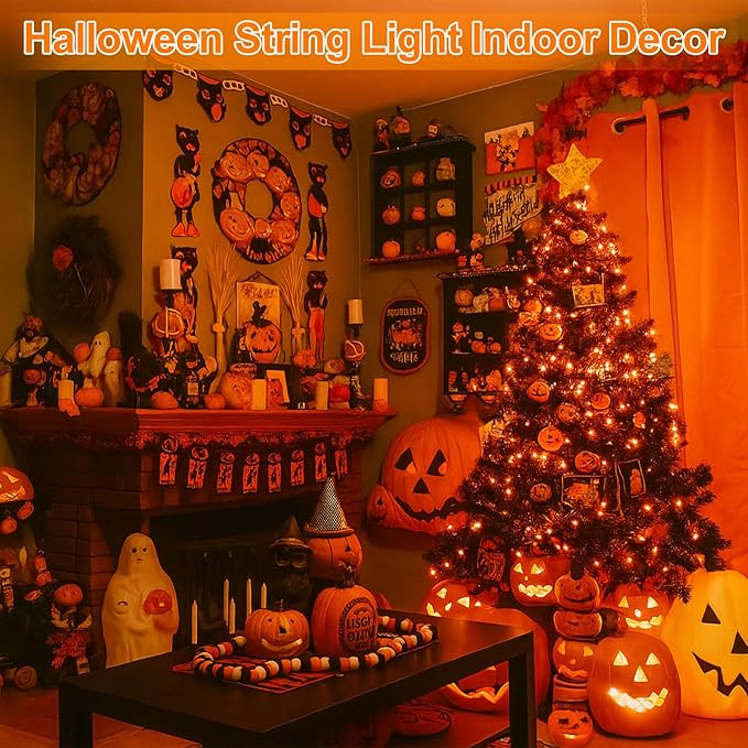 Extra-Long 144FT Solar String Lights for Outside, 2 Pack 400LED Solar Christmas Lights Outdoor, Waterproof Copper Wire with 8 Modes Twinkle Fairy Lights for Tree Garden Party Christmas Decor (Orange)