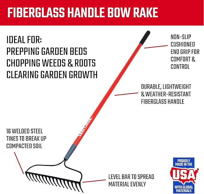 CRAFTSMAN 2-Piece Garden Tool Set with Transfer Shovel and Bow Rake, Fiberglass Handles, Cushion Grips for Landscaping, Gardening & Yardwork