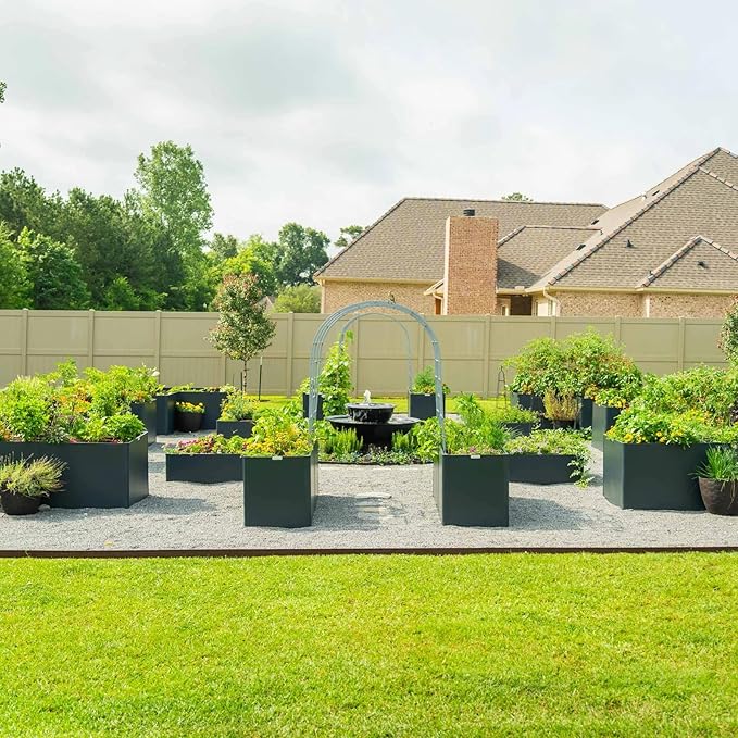 Vego garden Modern Raised Garden Bed 17" Tall 42" x 83" Heavy Large Metal Planter Box for Trees Plants Flowers Double-Walled Steel Planters for Commercial Residential Patio, Urban Charcoal