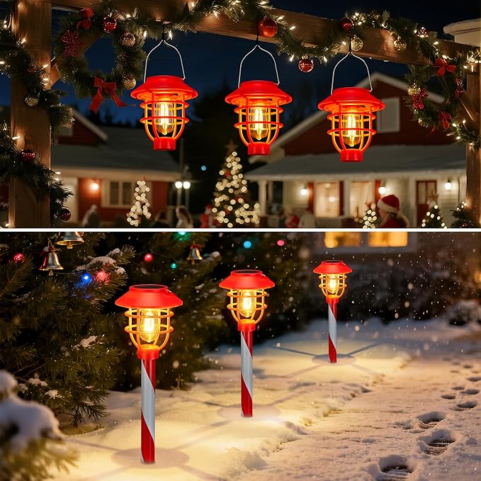 Christmas Solar Pathway Lights Outdoor Decorations,Garden Solar Stake Landscape Lights Candy Cane Christmas Pathway Light (6 Pack)