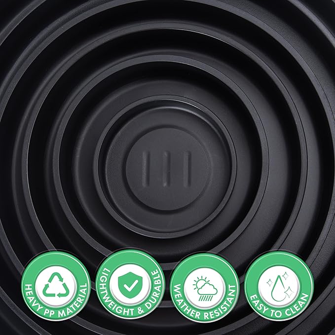 Phoenix Vine 14 Inch Plastic Plant Saucer Water Drip Tray, Heavy Sturdy Round Plant Drainage Tray for Indoors Outdoor, Matte Black, 21-TY-14B-1