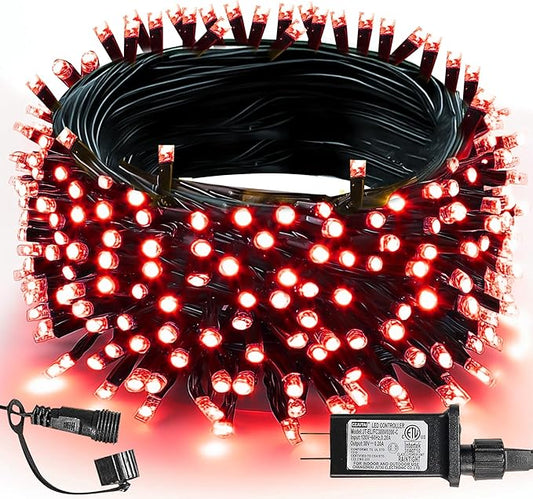 TW SHINE Christmas Lights, 200 LED 66FT Outdoor Christmas Lights Plug in with 8 Modes, Waterproof Light Outdoor, Indoor Xmas Decorations for Party Yard House Decor, Red