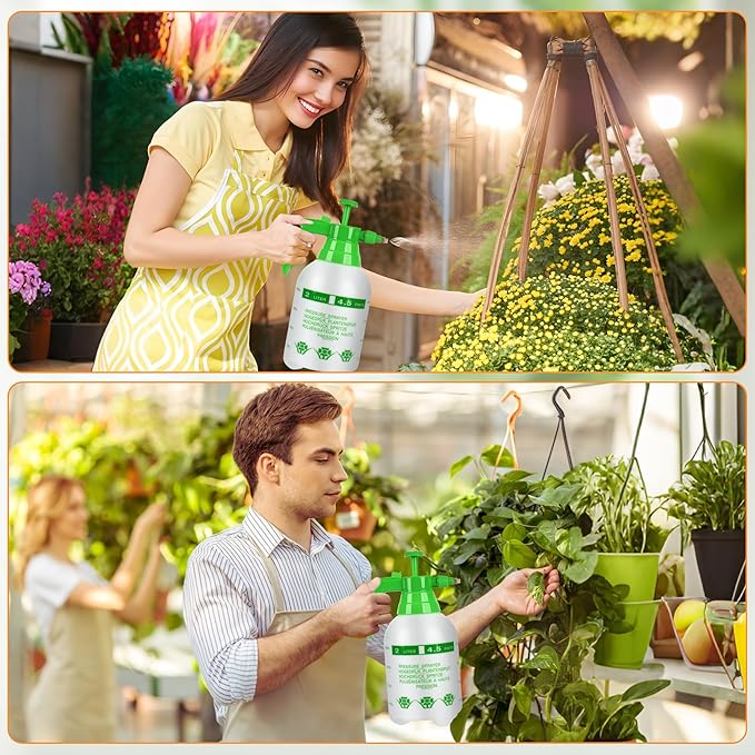 3 Pcs 1/2 Gallon Plastic Handheld Pump Sprayer – Garden Pressure Sprayer with Adjustable Nozzle for Plants, Cleaning, Household Tasks – Green