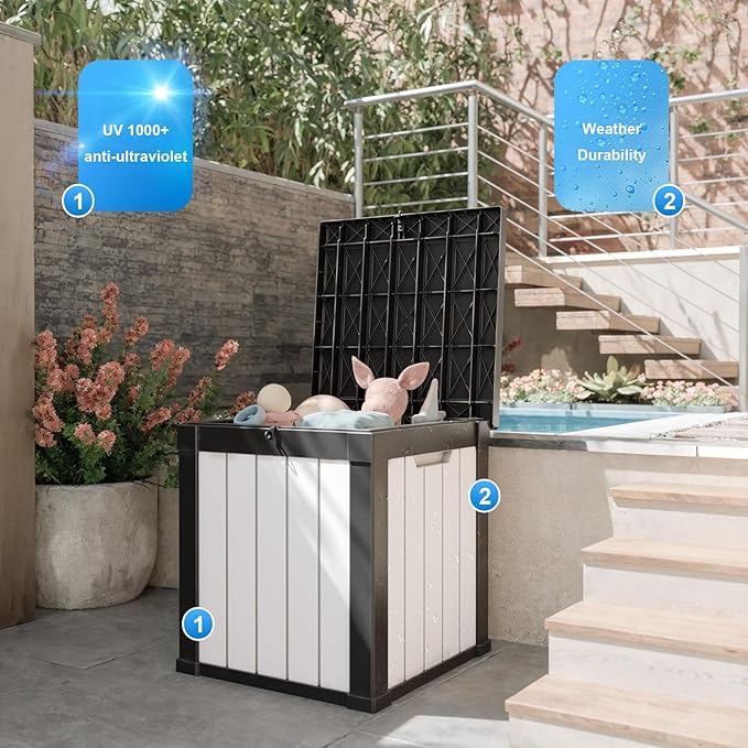50 GallonOutdoor Storage Box,Resin Deck Boxes Waterproof, IndoorOutdoor Bin for Package Delivery, Patio Cushions, Gardening Tools, Lockable, UV Resistant