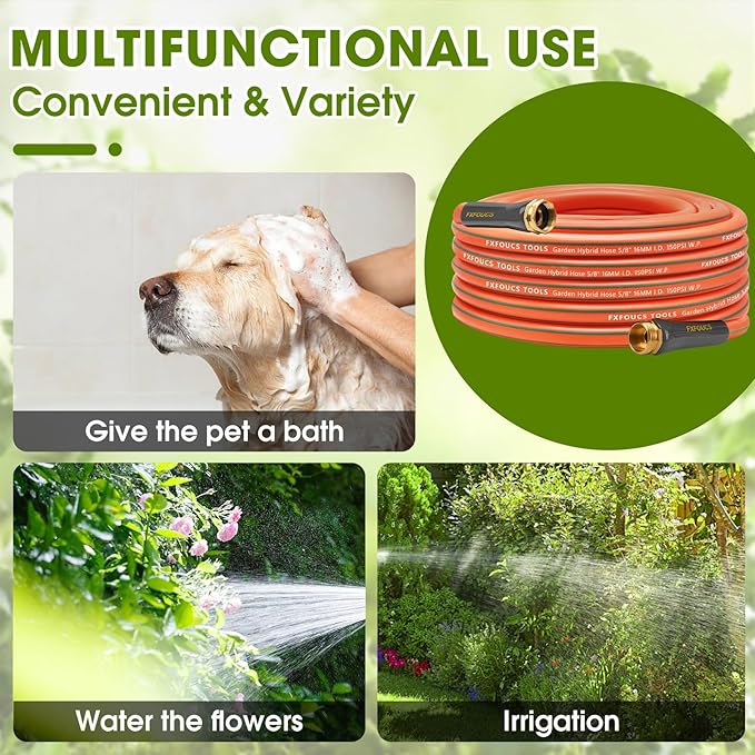 Heavy Duty Garden Hose – 5/8 Inch Flexible, Lightweight Hybrid Hose with 600 PSI Burst Pressure, Swivel Handle, All-Weather Water Hose, Durable Copper Male/Female Fittings (Orange, 50FT)