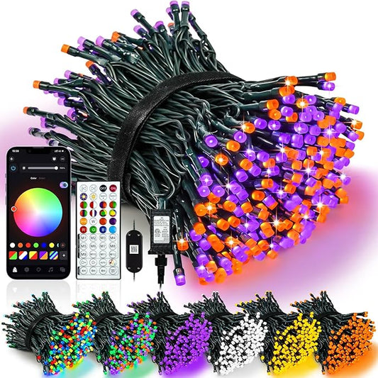 Smart Color Changing Halloween Lights with Remote & APP, 142FT 400 LED RGB Dimmable Halloween String Lights, Waterproof Fairy Twinkle Light for Indoor Outdoor Xmas Tree Wedding Christmas Decorations