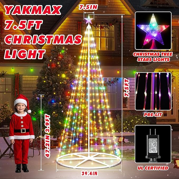 3-Pack Smart Outdoor Lighted Christmas Trees, LED Christmas Tree for Indoor Outdoor, Smart Christmas Cone Tree with Star Topper, Music Sync, DIY Color Changing, Remote & APP Control