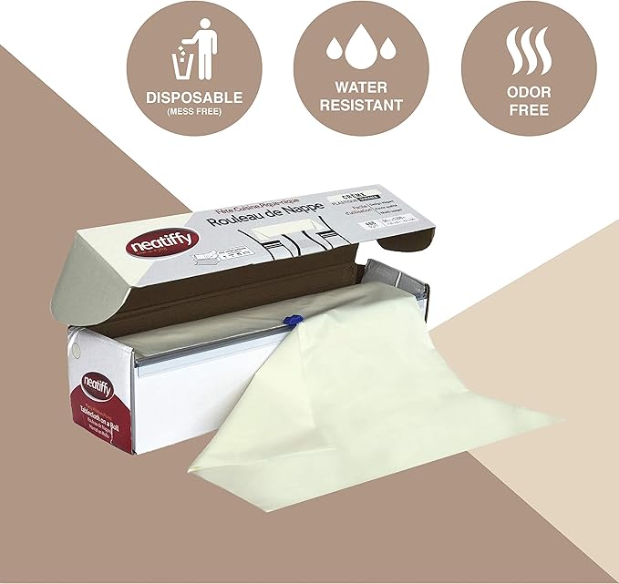 Neatiffy Disposable Plastic Table Cloth Roll | 54 in x 108 Ft Waterproof Tablecloth | Table Cover for Rectangle, Square, Round Oval Tables | Picnic, Party, Banquet, Birthdays, Weddings - Ivory