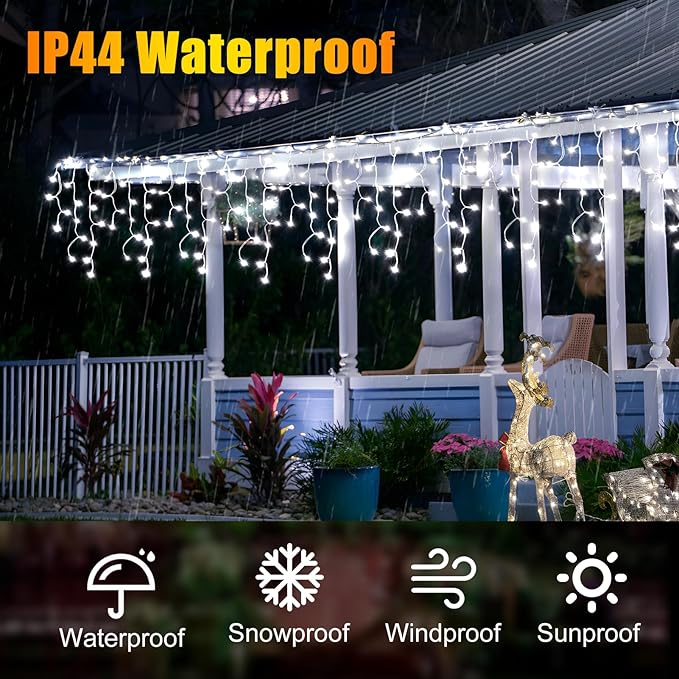 52FT Waterproof Christmas Lights Outdoor with 504 LED 8 Modes and Timer Curtain Lights Outside for Garden Holiday Gatherings Indoor Outdoor Decorations Plug in Hanging Fairy String Lights