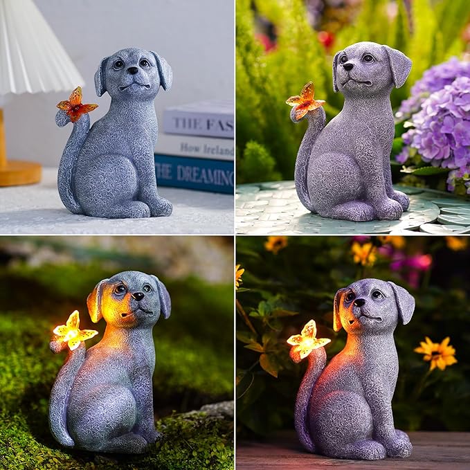Nacome Dog Outdoor Statues for Garden: Outside Decor with Butterfly Clearance for Yard Art Lawn Ornaments Porch Patio Balcony Home House - Birthday Gifts for Grandma Mom Women