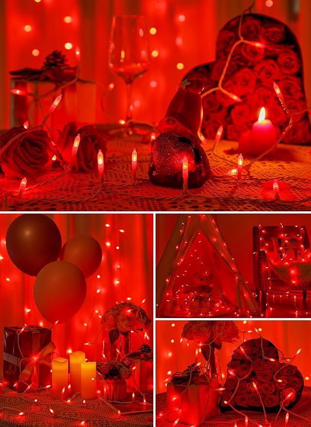 Minetom Valentines Decor Red Lights, 39 Feet 100 LED Mini Valentines String Lights USB Operated, Waterproof Tree Lights Indoor for Home Bedroom Holiday Decorations