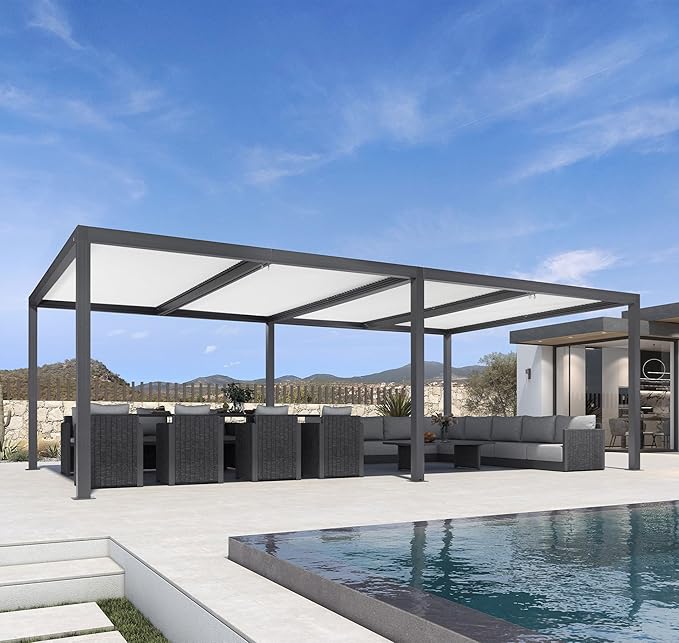 PURPLE LEAF Louvered Pergola 14' x 24' Outdoor Aluminum Pergola with Hidden Drainage System and White Adjustable Sun Shade Roof Patio Hardtop Oversized Pergolas for Estate Patio Outdoor Kitchen Pool