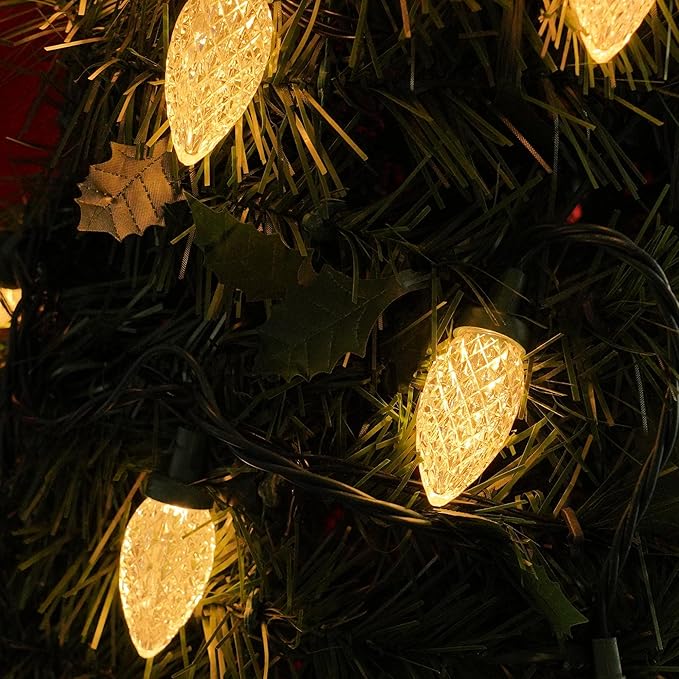 TW SHINE C9 Christmas Lights, 100 LED 66 FT Christmas String Lights Outdoor with 100 Spring Clips and Timer, Waterproof Connectable for Indoor Yard Xmas Tree House Decorations (Warm White)