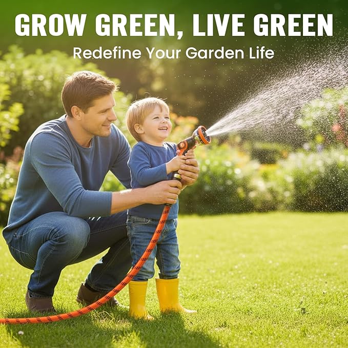 Garden Hose 50 ft, Water Hose Heavy Duty, Flexible Lightweight Non-Expanding Hose with 10 Function Sprayer, Leak-Proof, Burst-Resistant, High-Pressure, Anti-Kink for Yard and Outdoor