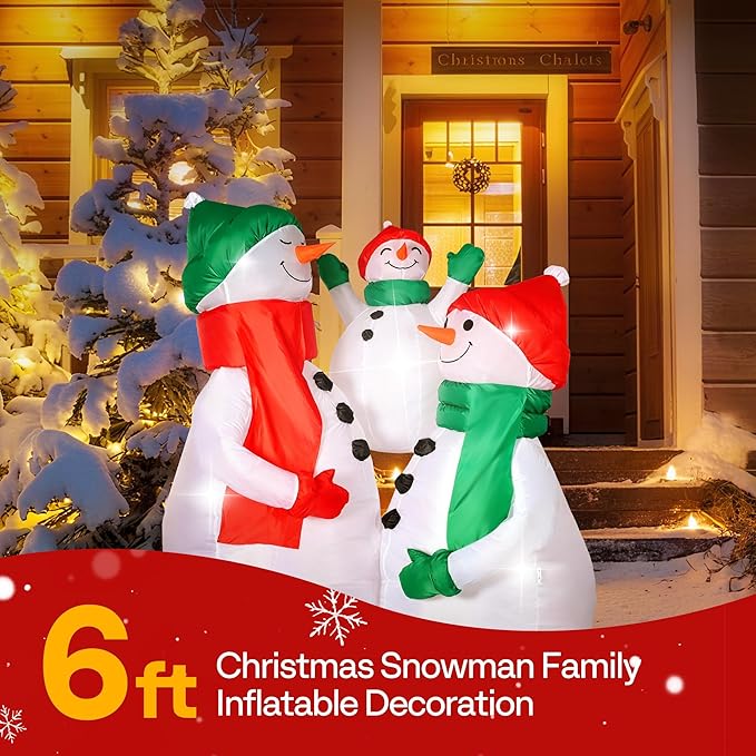 VIVOHOME 6FT Christmas Inflatable Outdoor Decoration, Snowman Family Hug, Navidad Blow Up Yard Decor with Built-in LED Light for Lawn, Garden, Party
