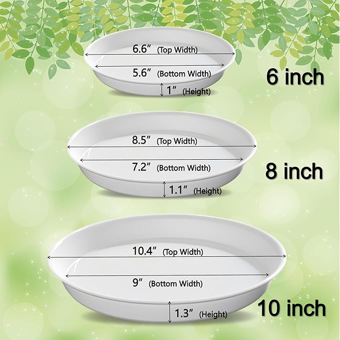 12 Pack Plant Saucer, 6 8 10 inch Plant Saucers Heavy Sturdy Plastic Planter Trays Pot Tray for Indoor Outdoor, Plant Water Drip Trays for Pots, White