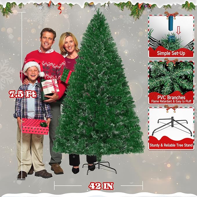 LEVELEVE Premium 7.5FT Artificial Holiday Christmas Tree w/1,000 Branch Tips,250 LED Lights for Home,Office,Party Decoration