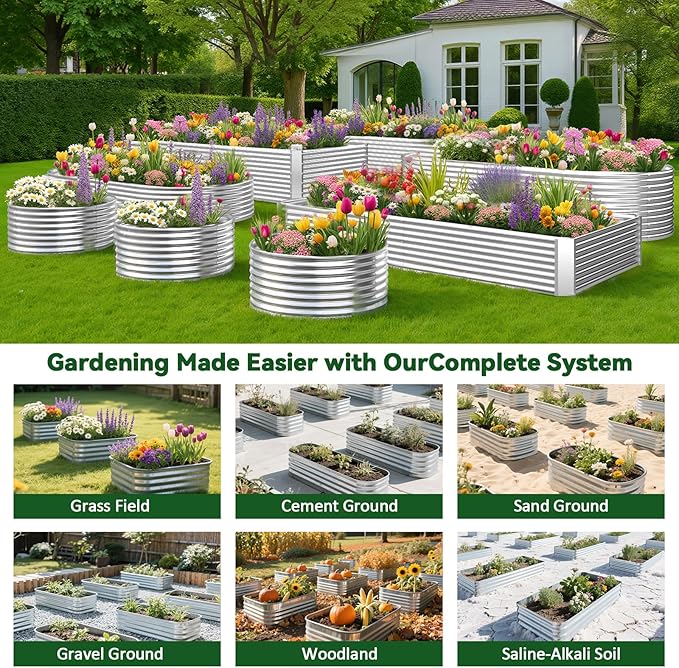 2 Pack 8x4FT Tall Galvanized Raised Garden Bed, Outdoor Metal Planter Box for Vegetables & Flowers, Steel Above Ground Garden Box for Backyard Gardening