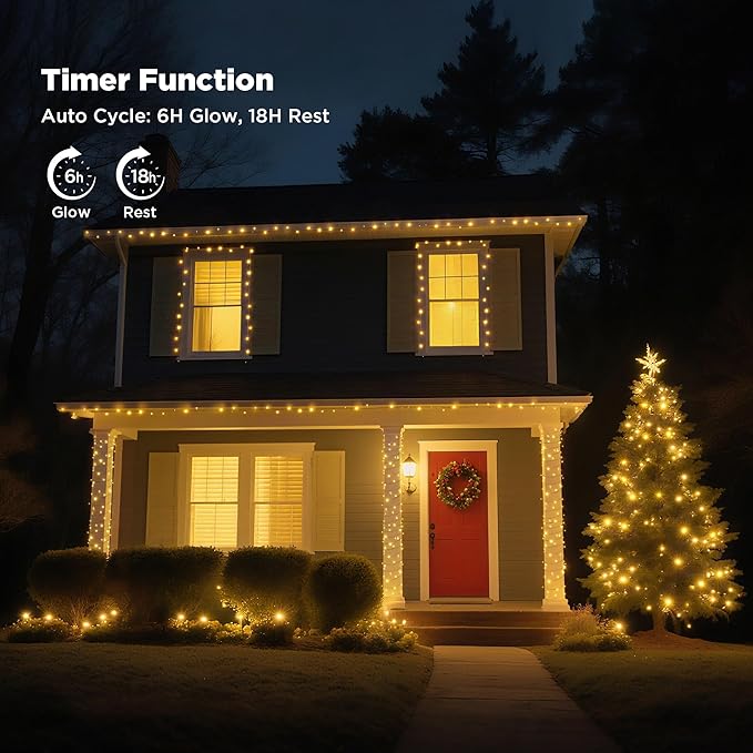WBao Christmas Lights Indoor Outdoor 300LED 108ft, Super Bright LED Christmas String Lights with UL Certified, 8 Modes, Timer, Connectable & Waterproof for Trees, Patio, Xmas Party Decor, Warm White