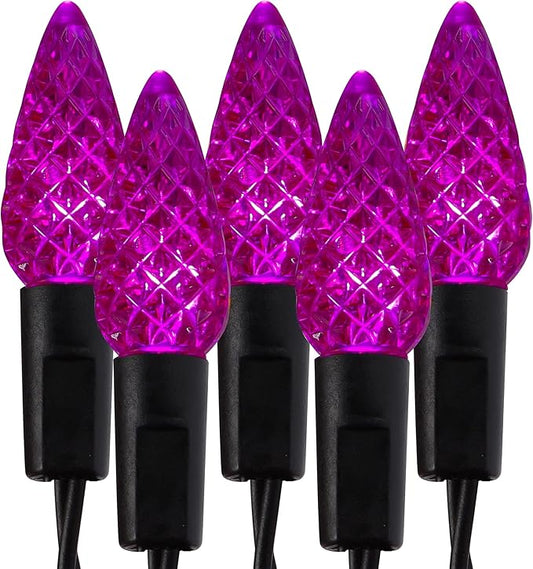 WATERGLIDE Halloween C6 String Lights, 33ft 100 LED Black Wire Fairy Lights with 29V Safe Adaptor, 8 Lighting Mode, Waterproof for Indoor Outdoor Patio Xmas Tree Party Decor, Purple