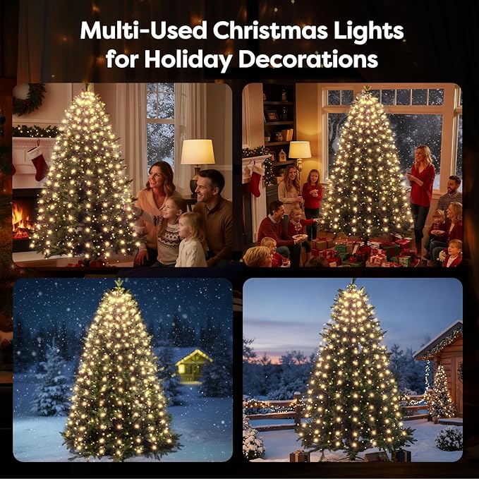 Christmas Tree Lights WarmWhite Christmas Lights Outdoor Indoor 400Led 10 Lines Christmas Light with 8 Modes and Timer, Fairy Tree Light for Wedding Home Party 6Ft - 9Ft Xmas Trees Decor(No Remote)