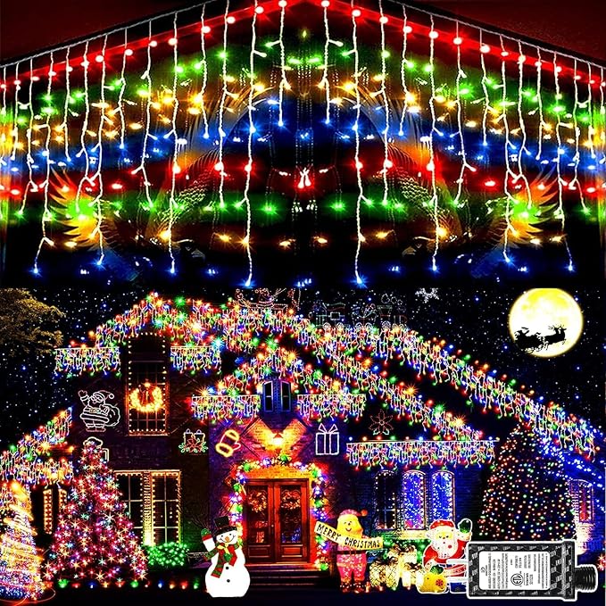 KNONEW 164FT 1600 LED Christmas Lights Outdoor Decoration Multicolor with 320 Drops, 8 Modes Timer Hanging Fairy String Lights Plug in Waterproof Indoor Decor for Holiday Wedding Party Window Garden