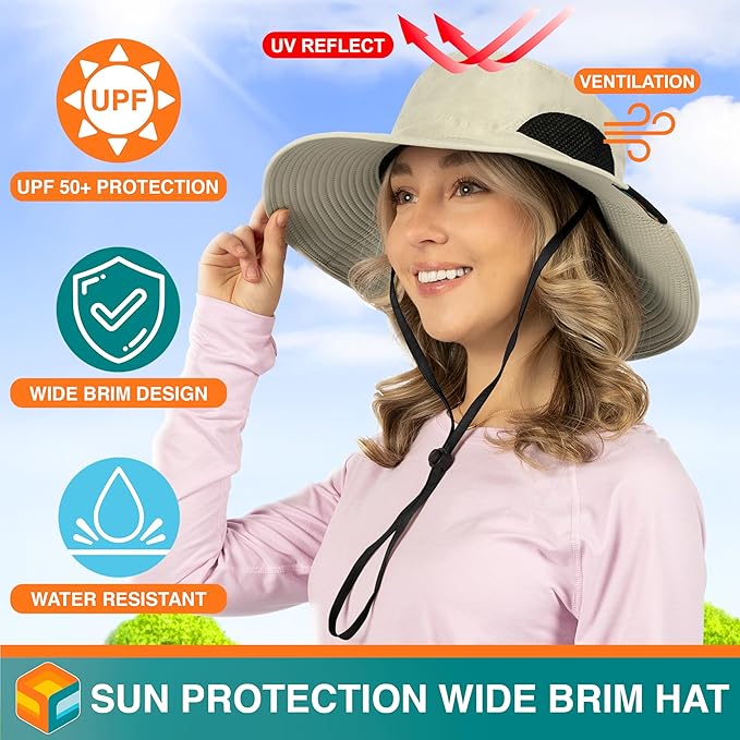 SUN CUBE Wide Brim Sun Hat Men Women, Fishing Hats Sun UV Protection, Mens Hiking Bucket Hat Safari Beach Boonie, UPF 50+