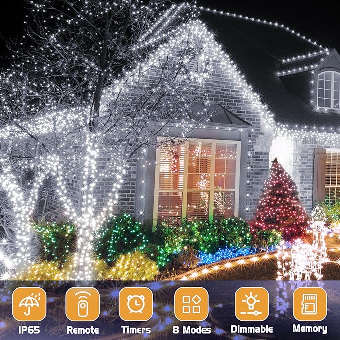 XURISEN 403FT Christmas Lights, 1000 LED Super Long String Lights 8 Modes & Memory Timer Plug in Twinkle Fairy Lights Decor for Home Xmas Party Wedding