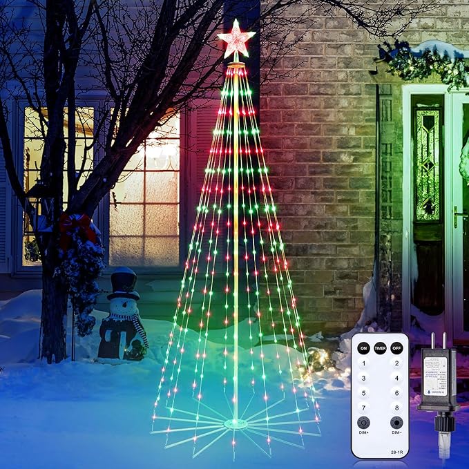 Christmas Cone Tree Light, 7ft 295 LED Light Show Christmas Tree with 8 Modes Timer Remote, Dimmable Artificial Christmas Tree for Porch Yard Patio Indoor Outdoor Xmas Holiday Decor, Red & Green