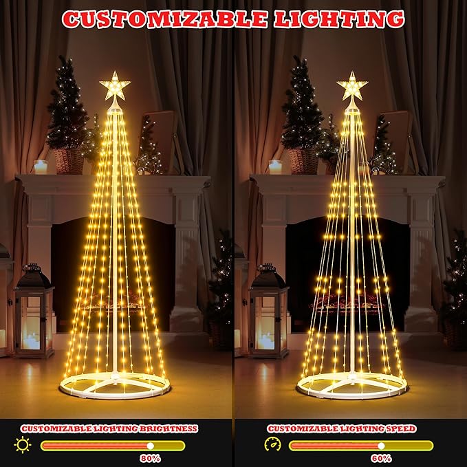 5FT Outdoor Christmas Tree Lights, Multicolor Prelit Smart Cone Christmas Tree with Star, Music Sync, App & Remote Control, LED Light Show Tree for Indoor Outdoor Decorations
