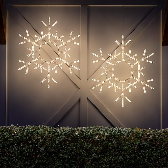 Kringle Traditions 36" Folding Warm White Snowflake Decoration LED Lights Large Snowflake Decorations Outdoor Lights (36" Warm White Snowflake)